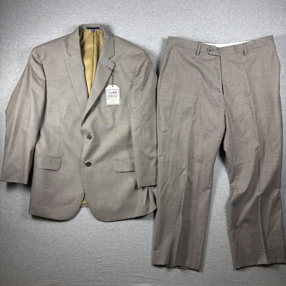 Jos. A. Bank Suit Mens 42S 36W Brown 1905 Tailored Fit Wool Houndstooth 2pc